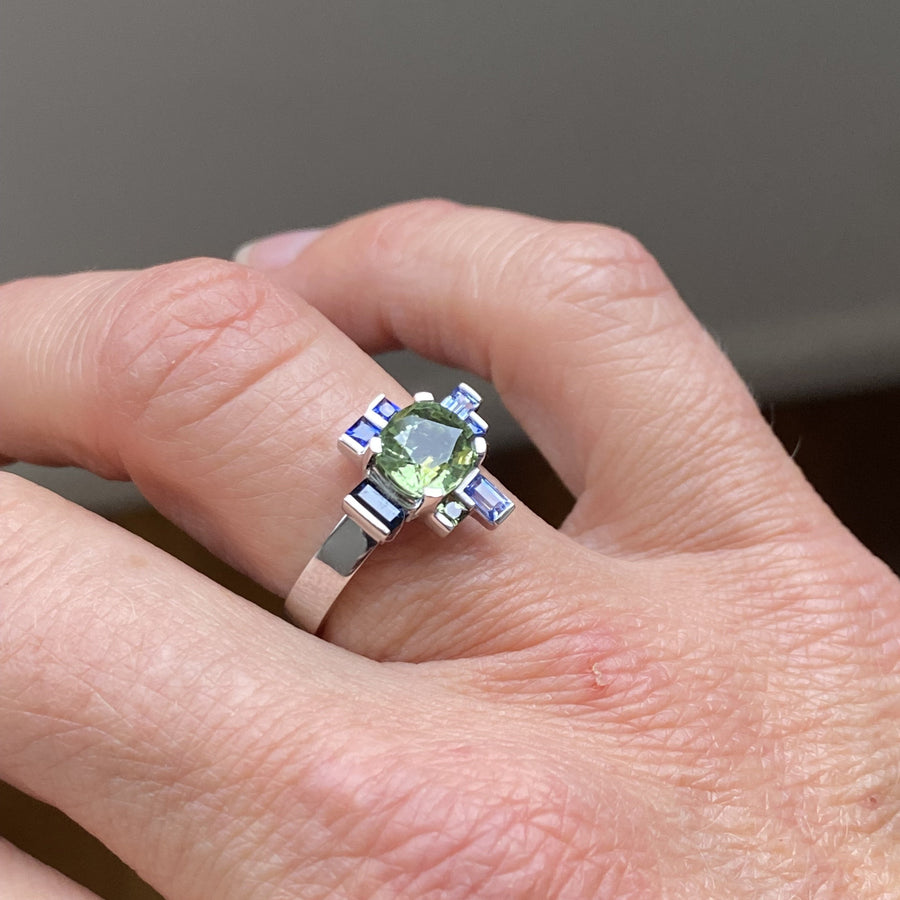 HALO BUT NOT Sapphire and Tourmaline ring