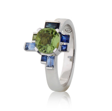 HALO BUT NOT Sapphire and Tourmaline ring